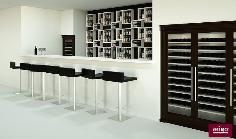 Wine bar furniture Esigo with wine rack and custom refrigerated wine cabinets